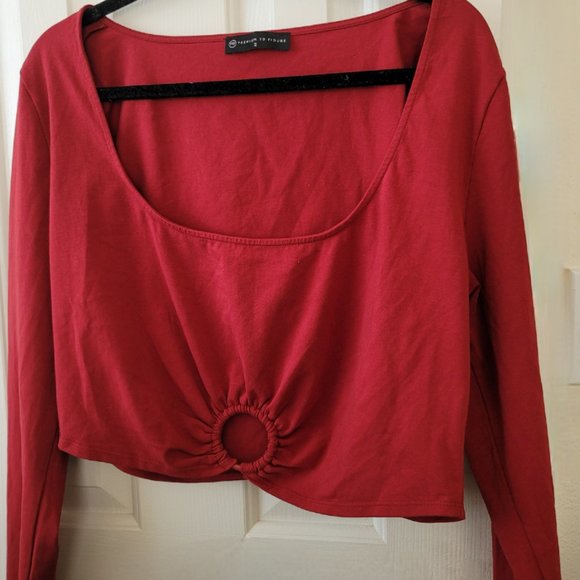 FTF -- Faux Wrap Fringe Skirt & O Ring Crop Top Set - Picture 7 of 9